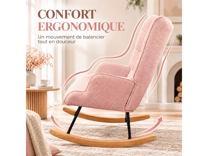  Fauteuil à bascule teddy, fauteuil berçant allaitement haut dossier avec accoudoirs, chaise berçante confortable pour lecture, salon, chambre bébé, adulte  - Conforama R