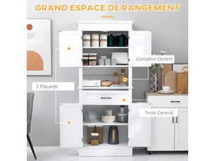 Buffet de cuisine armoire de cuisine multi-rangements 2 placards 2 portes tiroir niche mdf particules panneaux e1 blanc