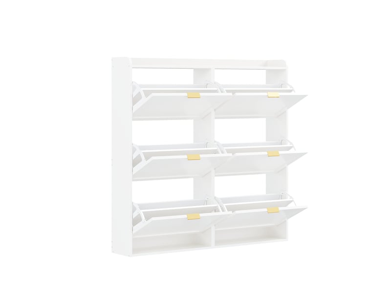 Meuble à chaussures blanc 120x23x118 cm, 6 compartiments pliables, rangement haute capacité pour couloir étroit  - Conforama E