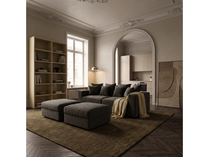  Canapé modulable déhoussable made in italy avec pouf et coussins cortina f - gris  - Conforama B