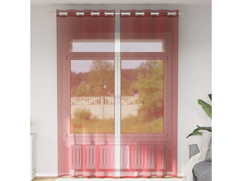  Lot de 2 rideaux en voile, voilages avec œillets rouge bordeaux cf44411  - Conforama B