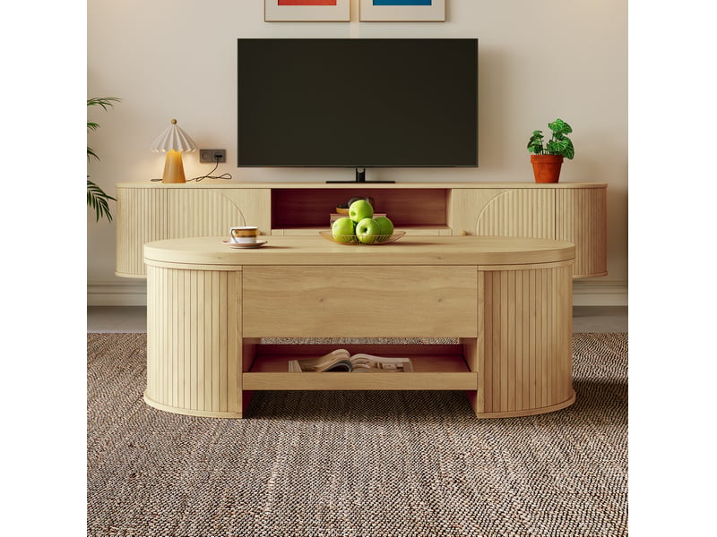  Table basse relevable 110x55.5x40 cm, plateau réglable en mdf coloris naturel  - Conforama B
