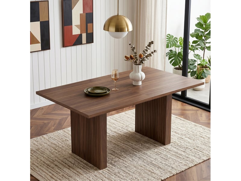 Table à manger extensible 140 à 200x90 cm en mdf coloris noyer, 6 à 8 personnes - Conforama E
