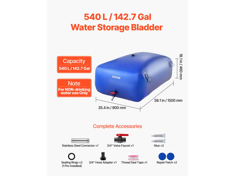  Vevor réservoir d'eau souple vessie de stockage eau pliable 540 l bleu pvc 1000d  - Conforama B