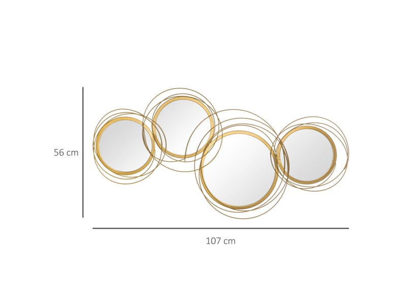  Décoration murale 4 miroirs ronds 107x56 cm – doré – cadres métalliques entrelacés pour intérieur  - Conforama C