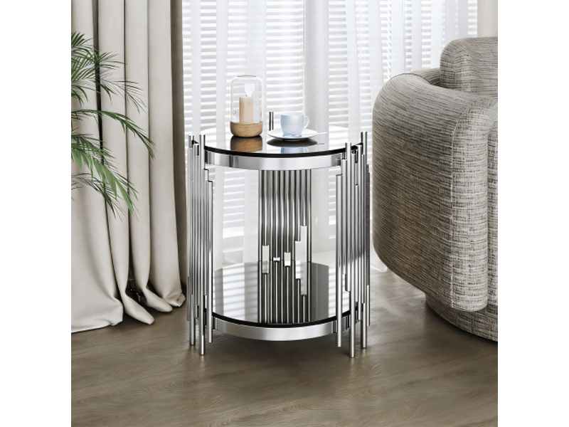 Table d'appoint ronde en verre 45 cm, cadre inox argenté, trempé 6 mm, montage et nettoyage faciles - Conforama D