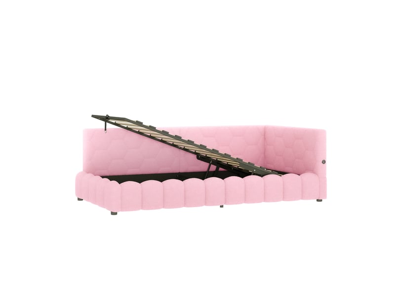  Lit banquette rose 90x200 cm avec led, rangement hydraulique, usb et type-c  - Conforama D