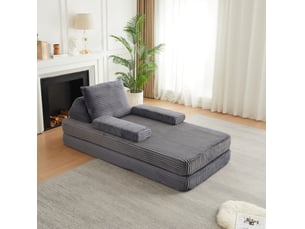 Canapé modulable convertible 211x106.5x62 cm velours côtelé gris