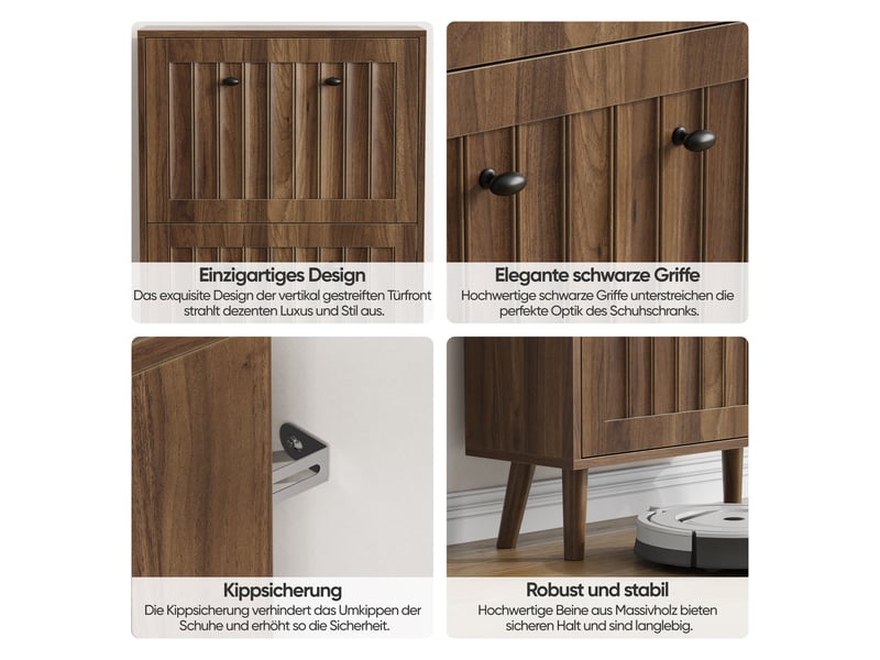  Meuble à chaussures haut design mdf couleur noyer avec portes abattantes pour entrée  - Conforama D