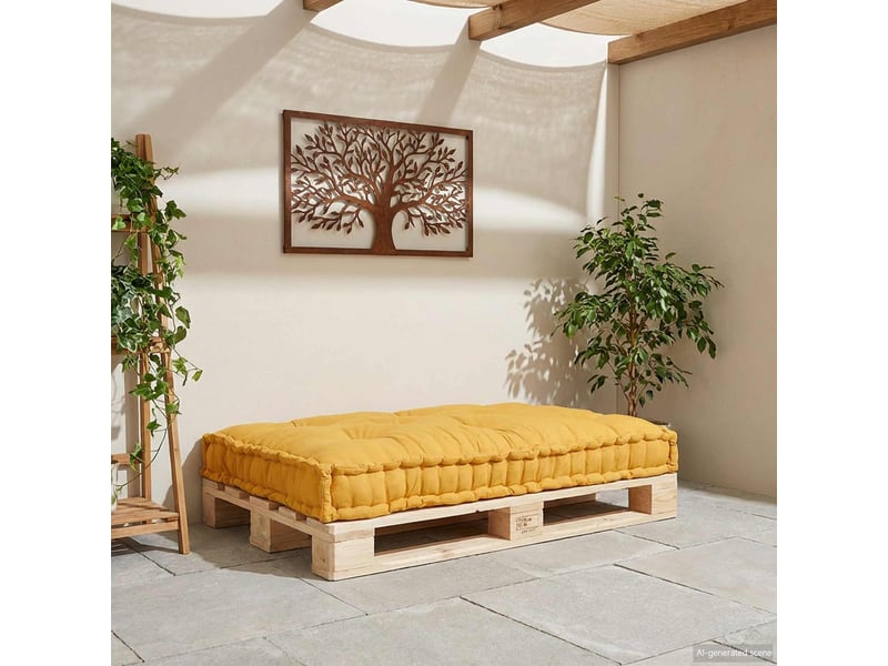  Coussin de canapé sur palette, coussin de chaise jaune 120 x 80 x 12 cm tissu cf54217  - Conforama C