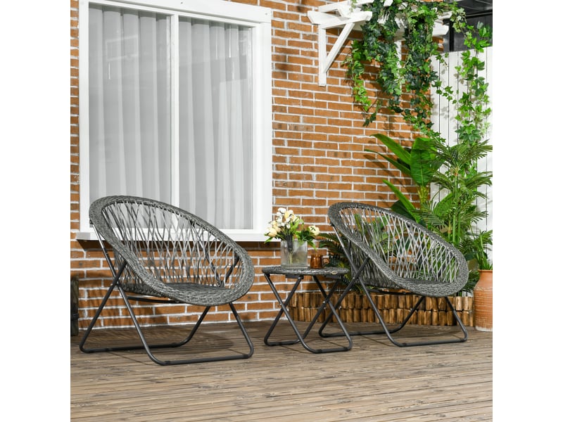 Salon de jardin pliant,76x77x78 cm,3 pièces avec table basse,rotin synthétique,gris - Conforama B