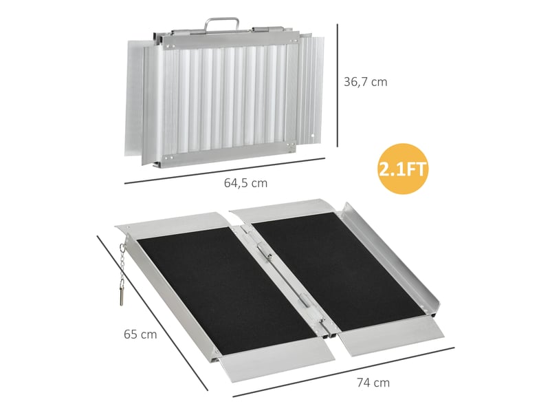 Rampe de fauteuil roulant rampe de chargement rampe d'accès antidérapante pliable avec bordures de sécurité max. 272 kg dim. 65l x 74l cm alu. Noir  - Conforama D