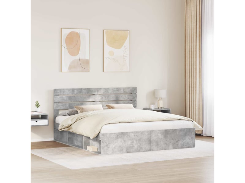  Lit double- lit adulte -  cadre de lit avec tête de lit béton 180 x 200 cm pin massif  - Conforama B