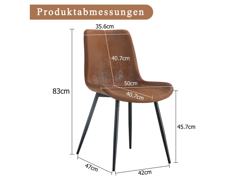 Lot de 4 chaises de salle à manger en tissu technique marron et métal noir  - Conforama E