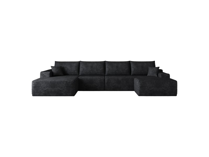 Canapé modulable noir en l avec méridienne, assise profonde, sans montage pour salon - Conforama A
