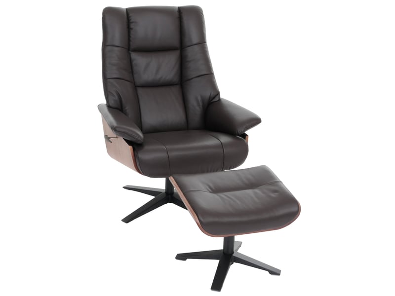  Fauteuil de relaxation avec accoudoirs et repose-pieds en véritable marron et bois 04_0007823  - Conforama E