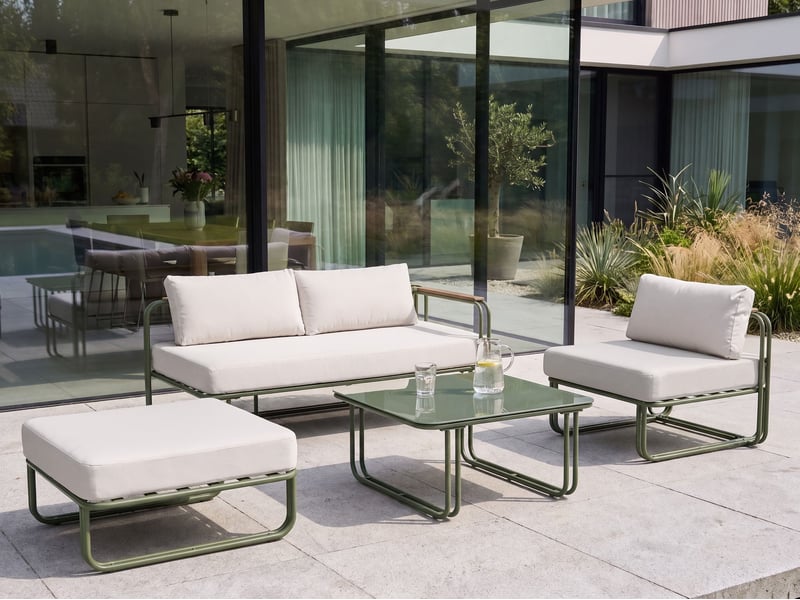 Ensemble de salon de jardin avec table et ottoman 3 places camerota métal vert - Conforama B