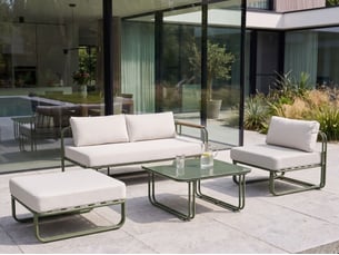 Ensemble de salon de jardin avec table et ottoman 3 places camerota  métal vert