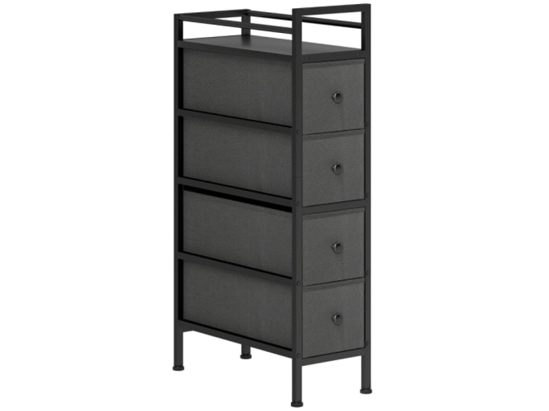  Commode noire 4 tiroirs en tissu avec cadre acier 20x43x81,5 cm, meuble de rangement pratique  - Conforama A