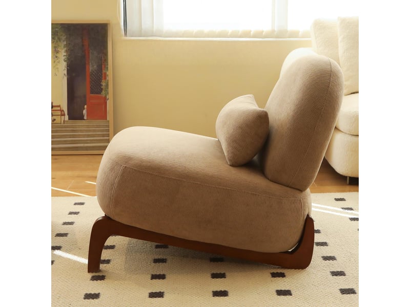  Fauteuil d’appoint sans accoudoirs en velours, pieds en bois massif, coussin moelleux, confortable  - Conforama E