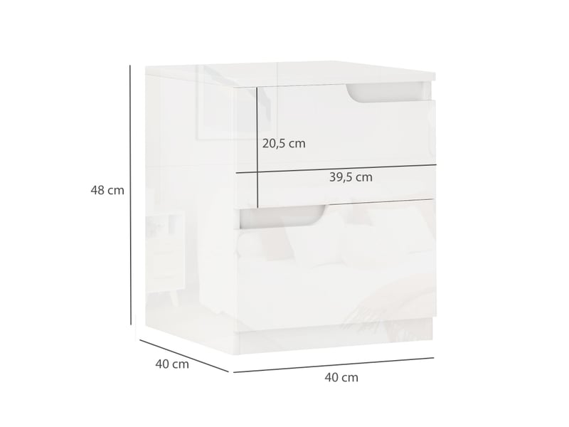  Table de chevet avec 2 tiroirs  40 x 40 x 48 cm, blanc brillant, design sans poignée  - Conforama C
