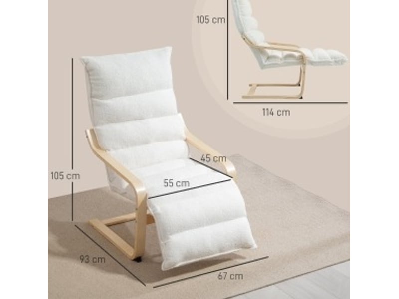  Fauteuil de relaxation en sherpa-fleece, avec accoudoirs et repose-pieds réglable, pour salon blanc  - Conforama E