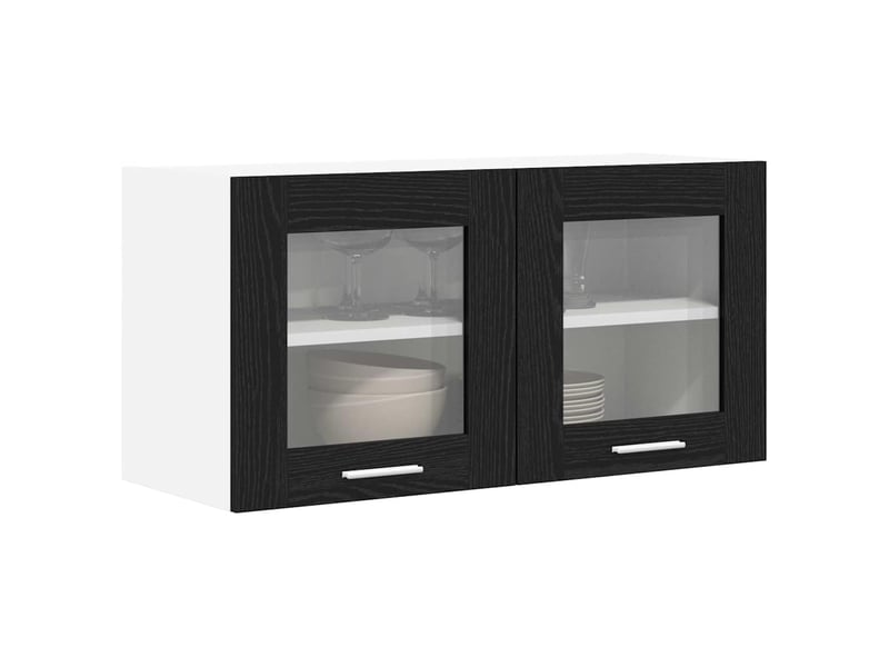 Meuble de rangement cuisine, armoire suspendue chêne noir et blanc 80x31x40cm - Conforama C
