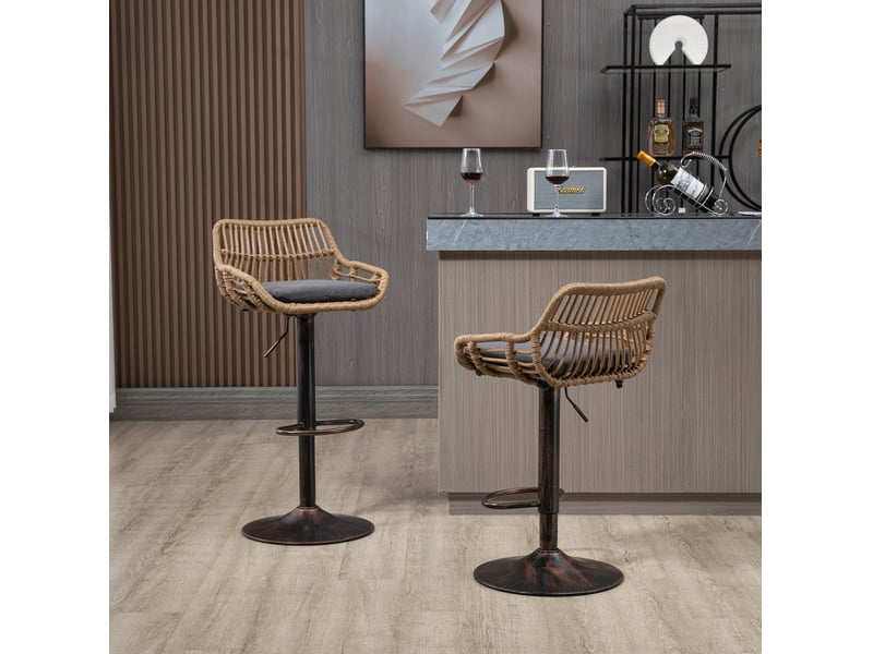  Lot de 2 chaises 49 x 48 x 89-109 cm, assise en lin, gris, rotin pe et base métallique, design rétro, robuste et confortable  - Conforama D