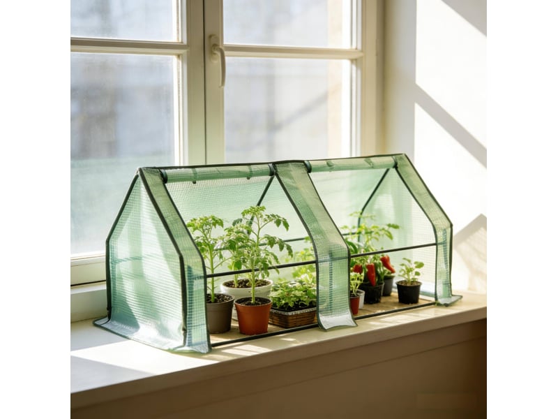  Mini-serre de jardin 180 x 90 x 90 cm en pe vert avec structure en acier, protection et aération pour vos cultures  - Conforama B
