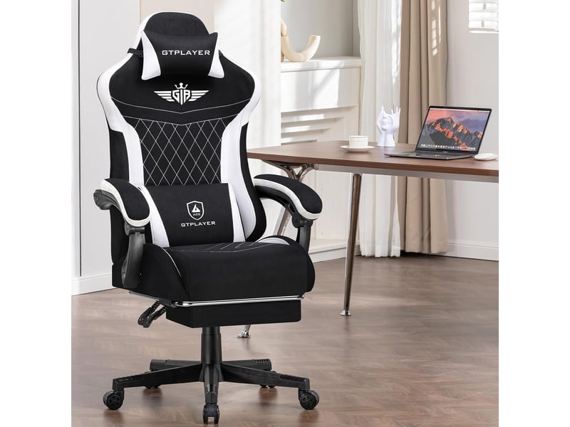 Gtplayer chaise de jeu ergonomique avec soutien lombaire et dossier large 150kg - tissu noir GT832-BLK - Conforama D