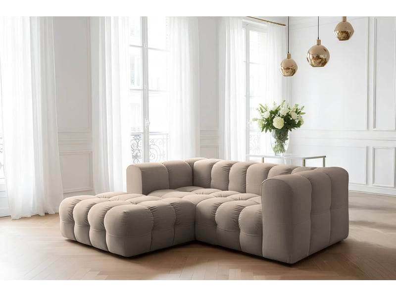  Canapé d'angle gauche miloe mini 3 places en velours - taupe MILOE - Conforama B