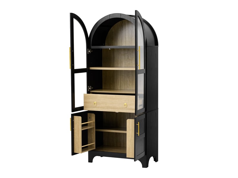 Buffet haut de cuisine avec verre cannelé et étagères réglables 76 x 40 x 180 cm DE000050AAB - Conforama B
