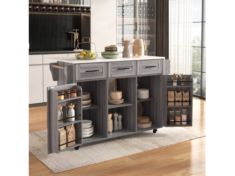  Desserte de cuisine à roulettes 139 x 46(71) x 91,5 cm, mdf gris et blanc  - Conforama D