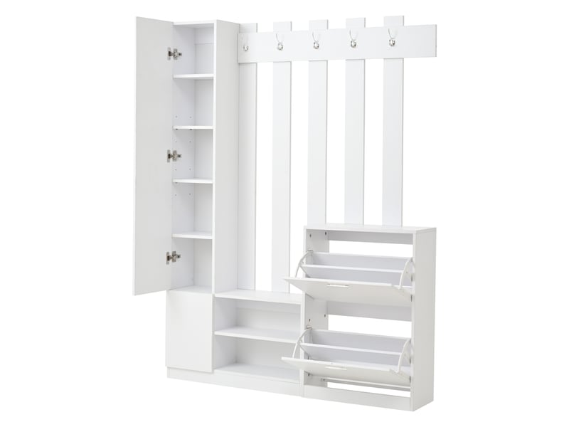  Vestiaire d'entrée avec miroir, meuble à chaussures et 5 patères blanc 135x25x180 cm N625P304572573W - Conforama B