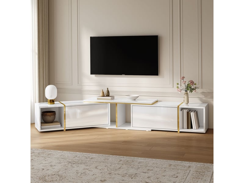  Meuble tv façades brillantes meuble de salon design moderne compartiments ouverts panneau de particules  - Conforama D
