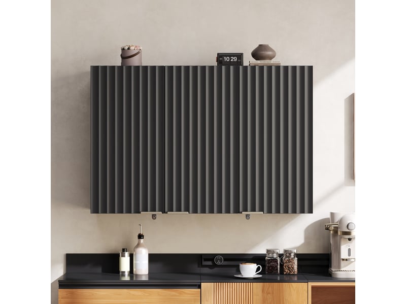  Armoire mural de cuisine 90x29x60 cm noir en mdf avec 3 portes  - Conforama D