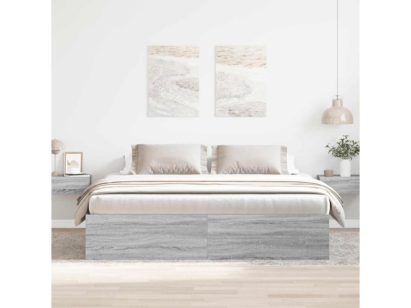  Lit double- lit adulte -  cadre de lit sans matelas sonoma gris 200x200 cm  - Conforama B
