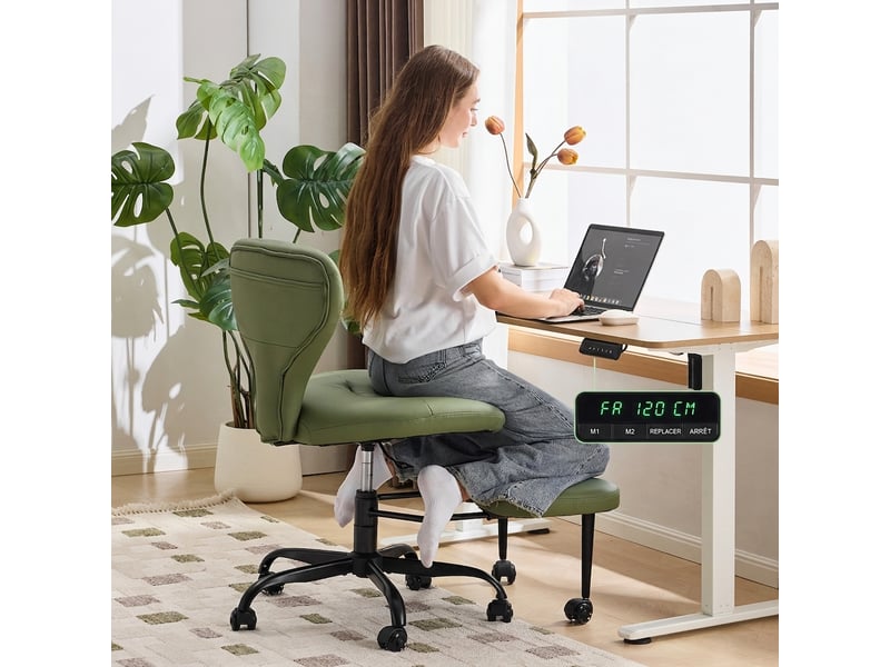 Chaise de bureau verte et chaise de méditation en similicuir, pivotante avec hauteur réglable et repose-pieds rétractable, 67x80x84 cm  - Conforama D