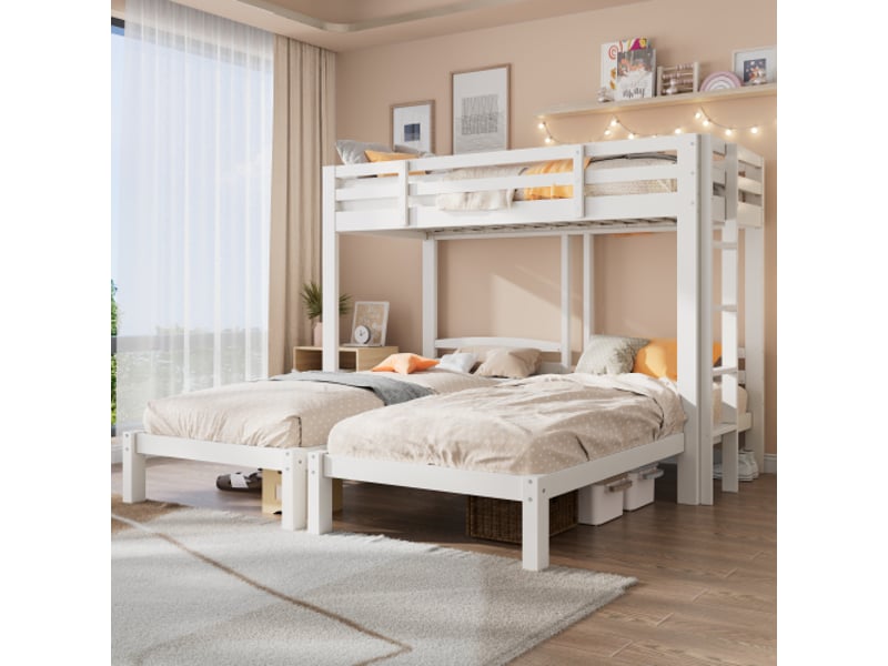  Lit triple 90x200cm coloris blanc bois massif lit enfant blanc - Conforama E