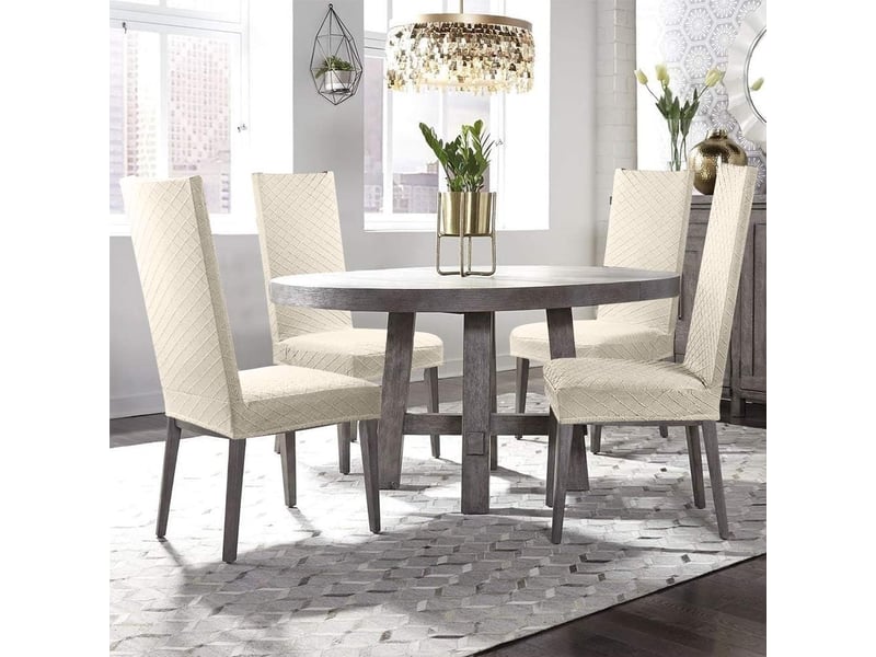  Lot de 2 housses de chaise en spandex à motif jacquard, idéales pour les chaises de salle à manger. Très faciles à nettoyer et résistantes blanch XLH-ZLS-009403MF - Conforama B