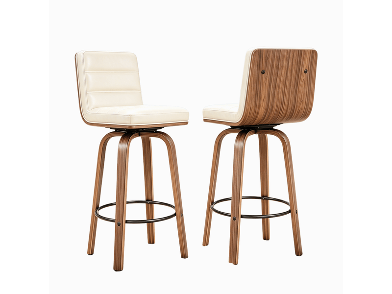 Tabouret de bar rotatif 360° avec revêtement pu et pieds bois courbés pour cuisine bar - Conforama A