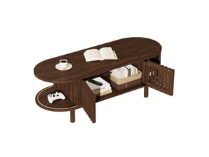 Table basse ovale coloris bois foncé OKWISH - 40 cmx100 cm