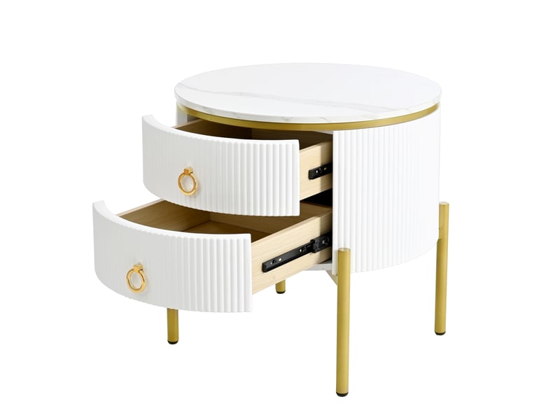 Table basse avec 2 tiroirs et pieds réglables, en mdf, blanc et or, 50 × 50 × 51 cm - uvrion  - Conforama A