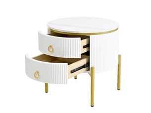 Table basse avec 2 tiroirs et pieds réglables, en mdf, blanc et or, 50 × 50 × 51 cm - uvrion