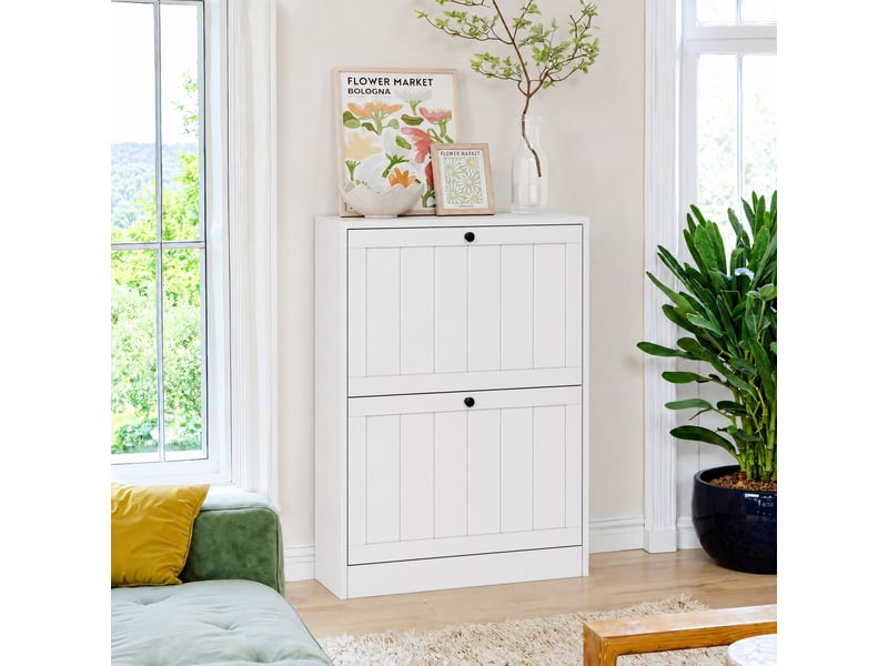  Meuble à chaussures 60x24x80 cm, armoire entrée blanche avec 2 niveaux ajustables et tiroir supérieur, capacité 12 paires, idéal couloir étroit  - Conforama W