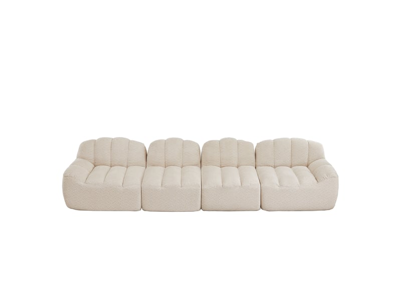  Canapé droit coquille 4 places bouclette beigeblanc – 366 x 104 x 79 cm Fay Lum - Conforama A