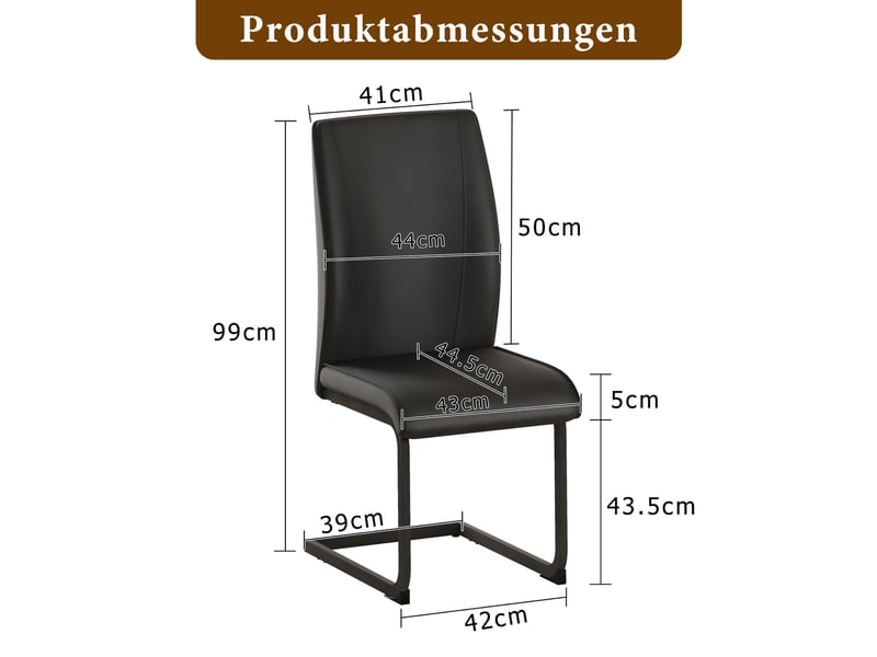  Chaises de salle à manger lot de 2 avec dossier ergonomique  - pieds antidérapants cuir synthétique noir  - Conforama D