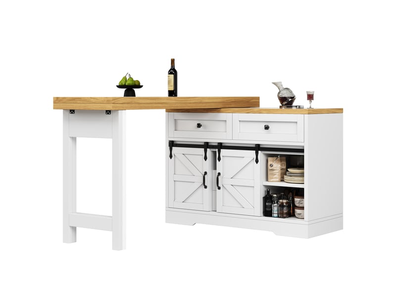  Îlot de cuisine 2-en-1 avec table à manger modenvie extensible de 120 à 197 cm en mdf blanc et effet chêne avec rangement  - Conforama A
