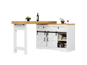 Îlot de cuisine 2-en-1 avec table à manger modenvie extensible de 120 à 197 cm en mdf blanc et effet chêne avec rangement