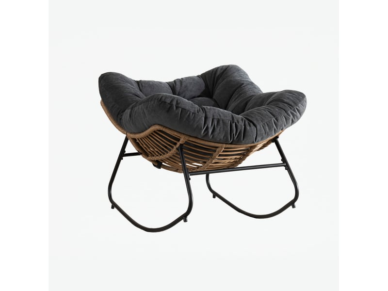  Fauteuil à bascule modenvie en chenille noire structure métallique 95 x 107 x 83 cm  - Conforama A